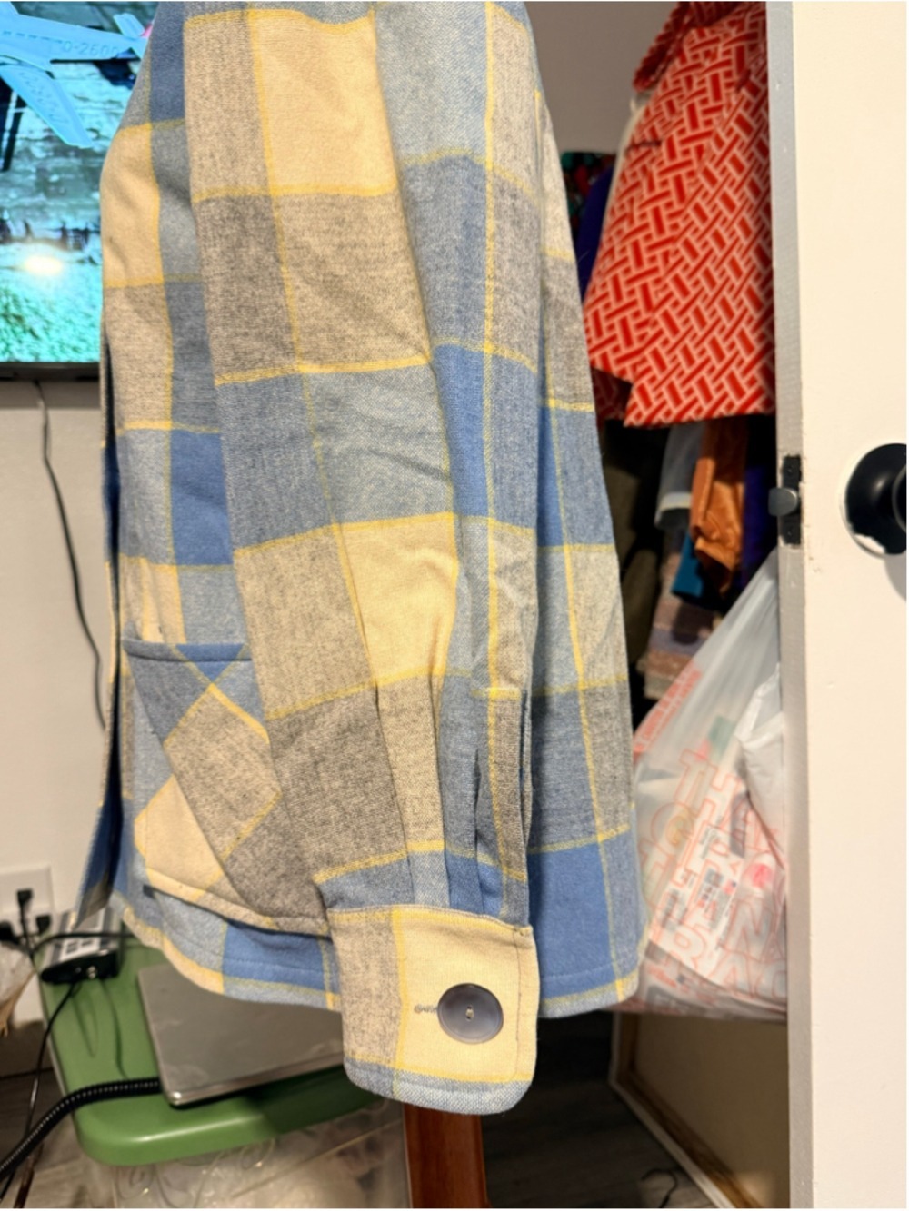 Vintage 1950s Pendleton Womens '49er Wool Jacket Plaid Gray Yellow Blue Padded S - Picture 9 of 12